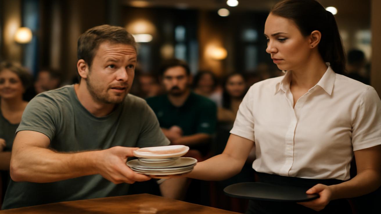 Helping restaurant servers clear your table is not kindness it is a disturbing sign of your real personality