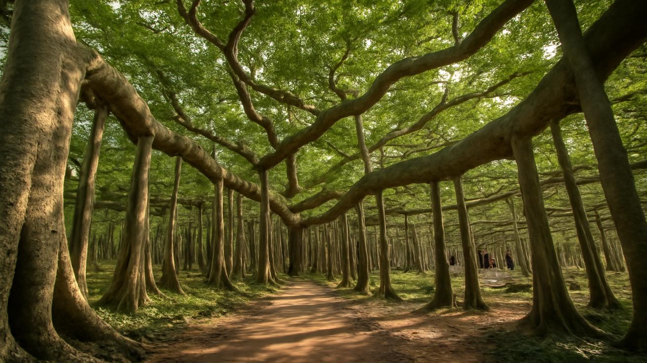 It looks like a forest, but it’s a single tree: it covers 8,500 square meters, is 20 meters tall, and produces 80,000 fruits per harvest.