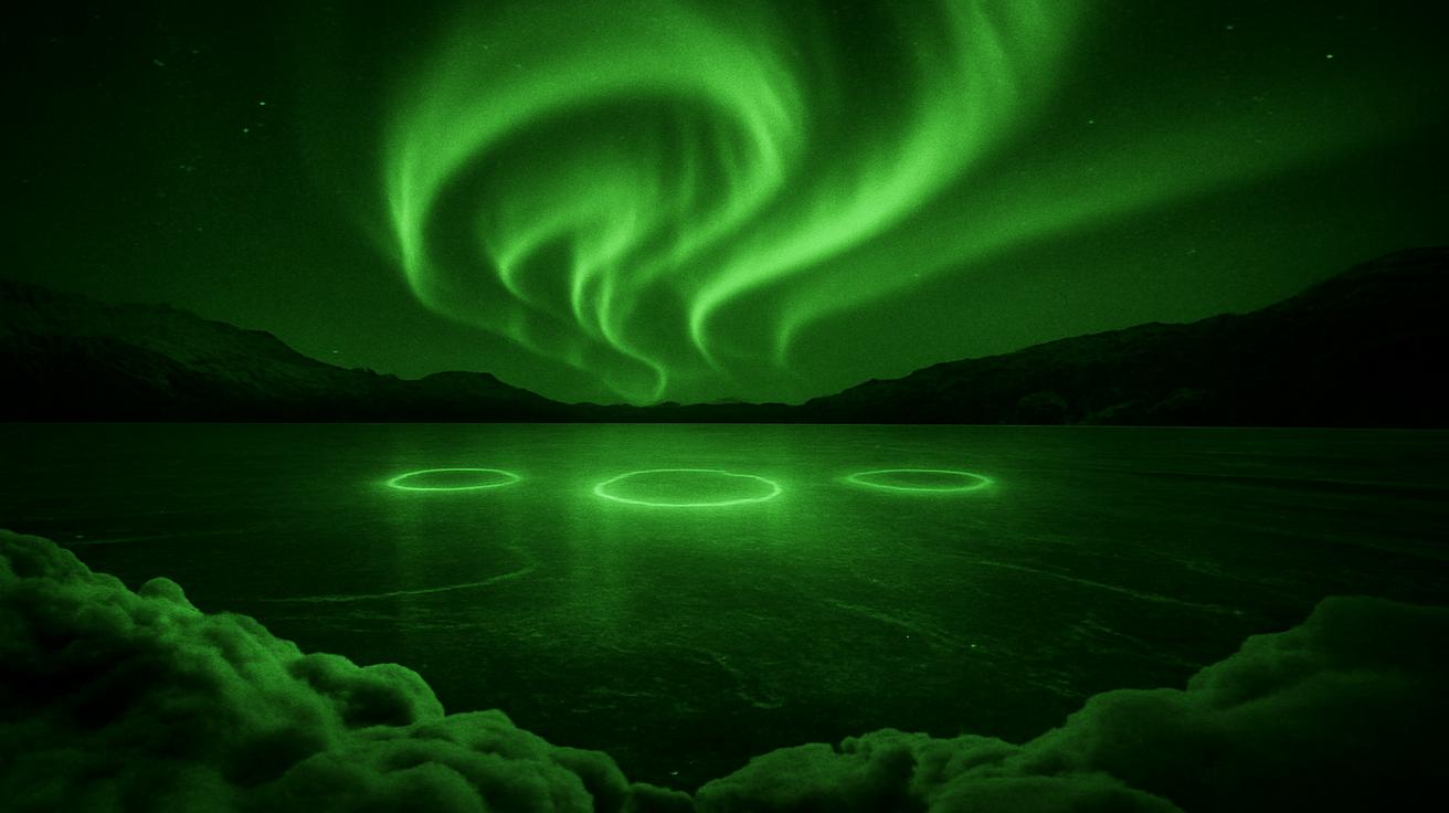 Night vision cameras in the Arctic recorded glowing halos forming above frozen lakes under strong auroral activity