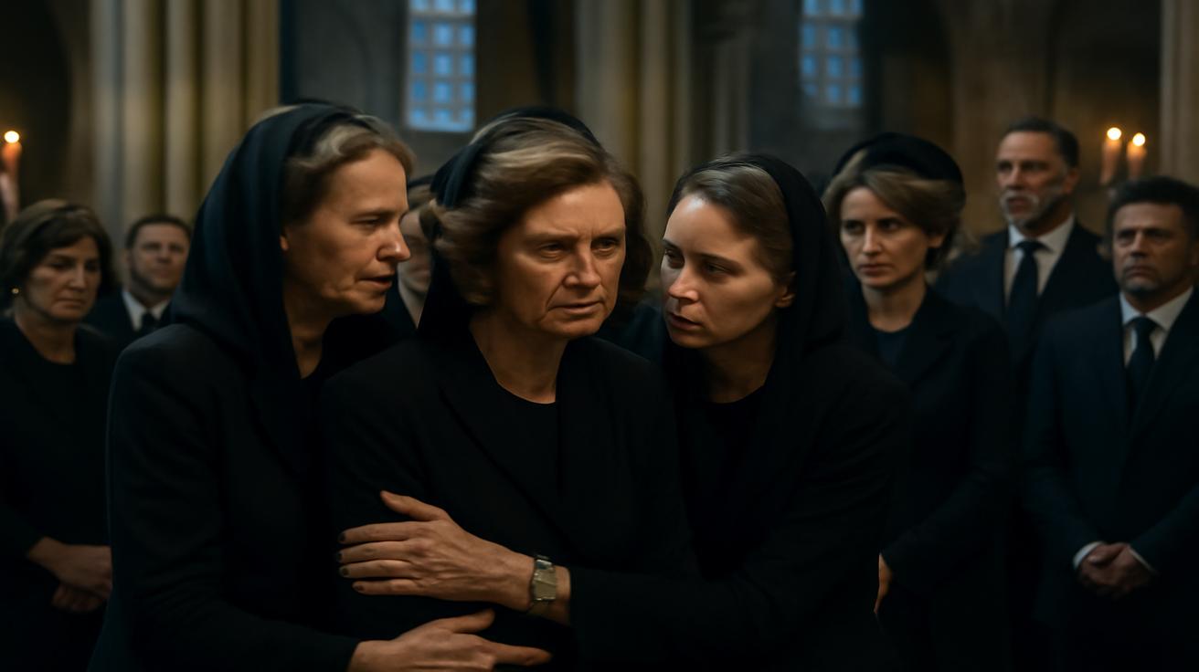 Queen Sofia of Spain is comforted by her daughters and a host of European royals at a memorial service to her beloved sister, Princess Irene of Greece and Denmark