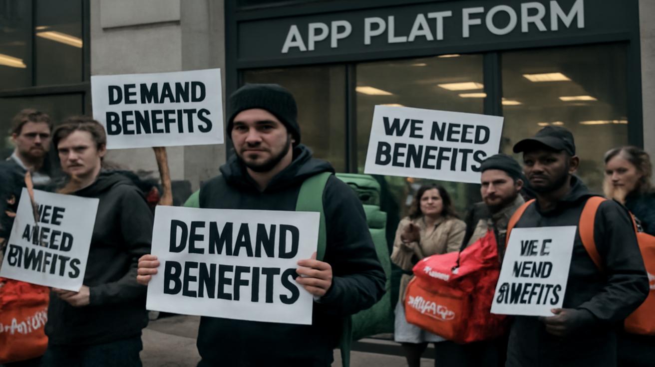 Rising tensions in cities as food delivery couriers demand full employment benefits while app-based platforms and customers insist the flexibility and low prices must be preserved at all costs