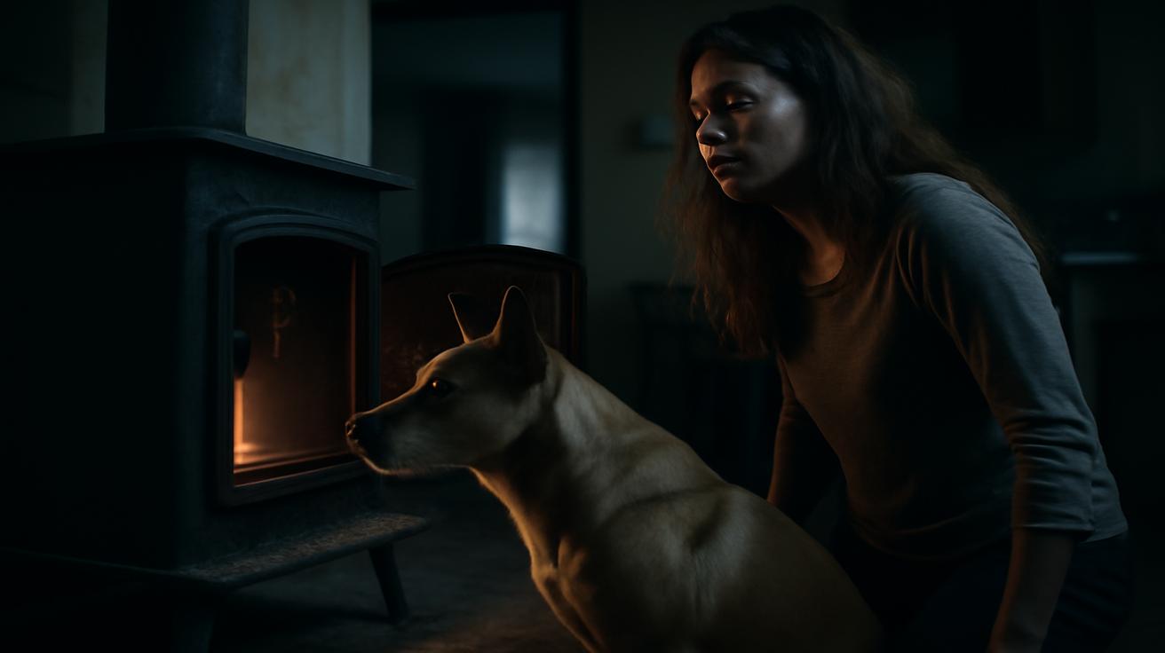 Seeing Her Dog Stare At The Wood Stove, She Realises An Intruder Slipped In Through The Chimney