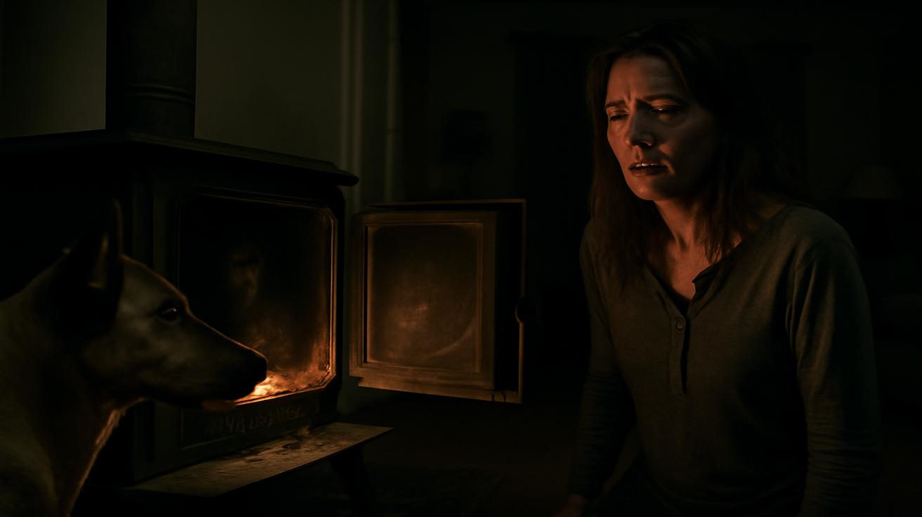 Seeing Her Dog Stare At The Wood Stove, She Realises An Intruder Slipped In Through The Chimney