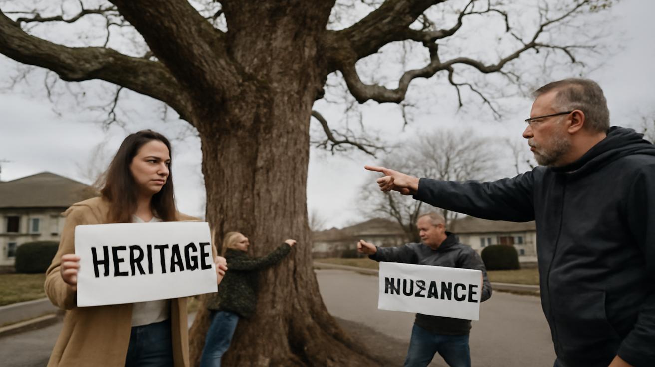 When a neighborhood fights over a dying oak tree: priceless heritage, dangerous nuisance, or just another excuse for people to meddle in each other’s lives